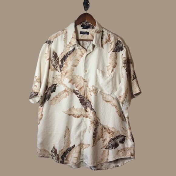 Nautica Other - Nautica Button Down Shirt with Leaf Print Size XL 100% Silk